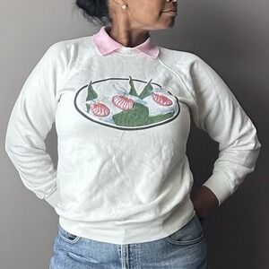 Vintage Iris‎ Collared Sweatshirt Grandma Floral Pink White Womens Size Medium